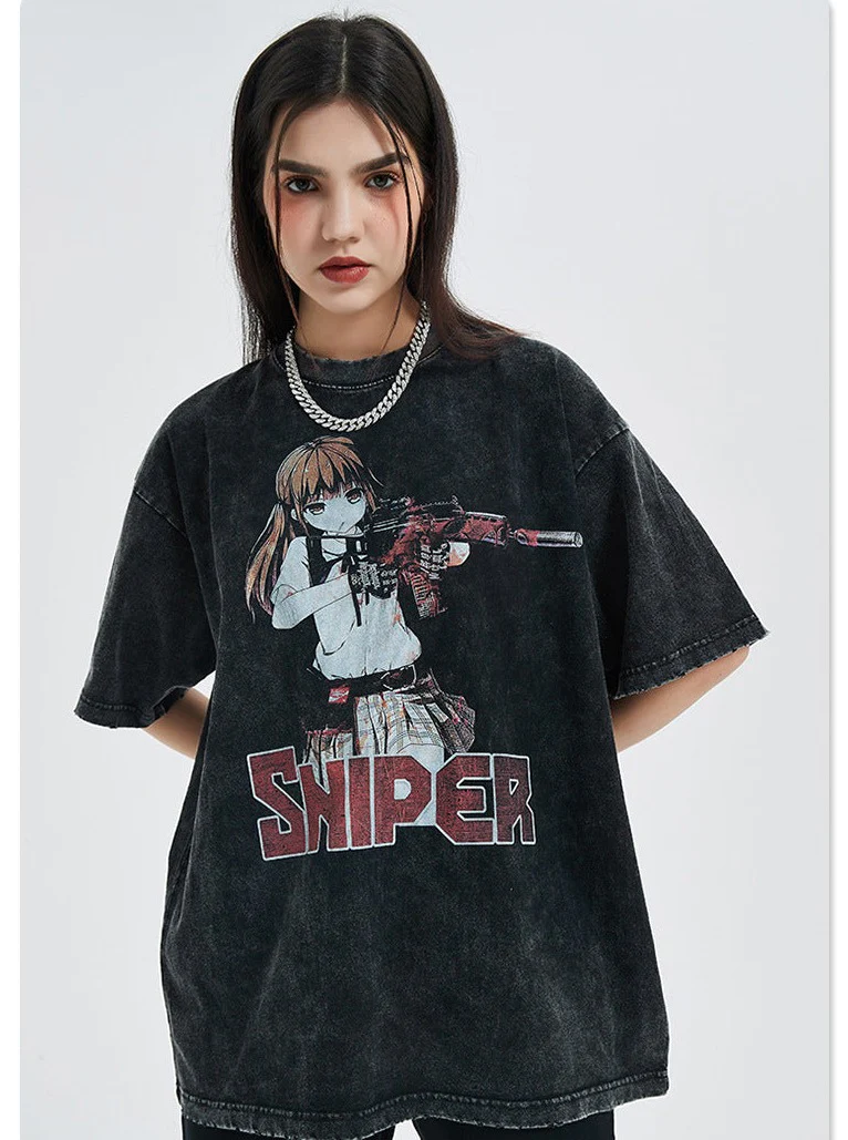 "Sniper" Vintage Washed Oversized Shirt