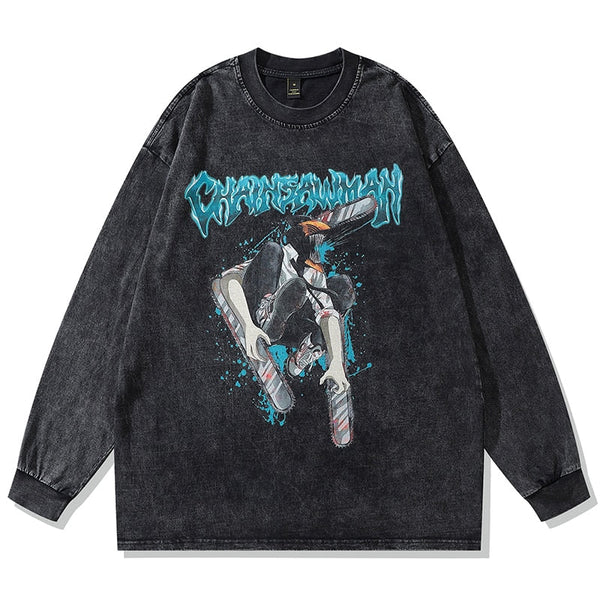Chainsaw Man Vintage Washed Long Sleeve Shirt